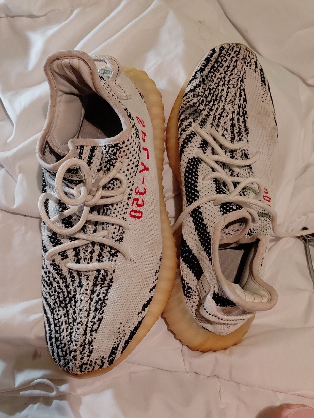 Boost 350 V2 Zebra Style Sneakers - White/Black with Gum Sole